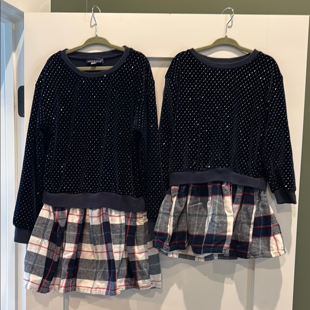 Navy and Plaid Long Sleeve Dresses